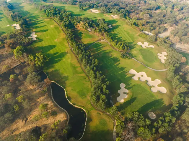 Aerial view of the golf course at Karma Lakelands, Gurgaon