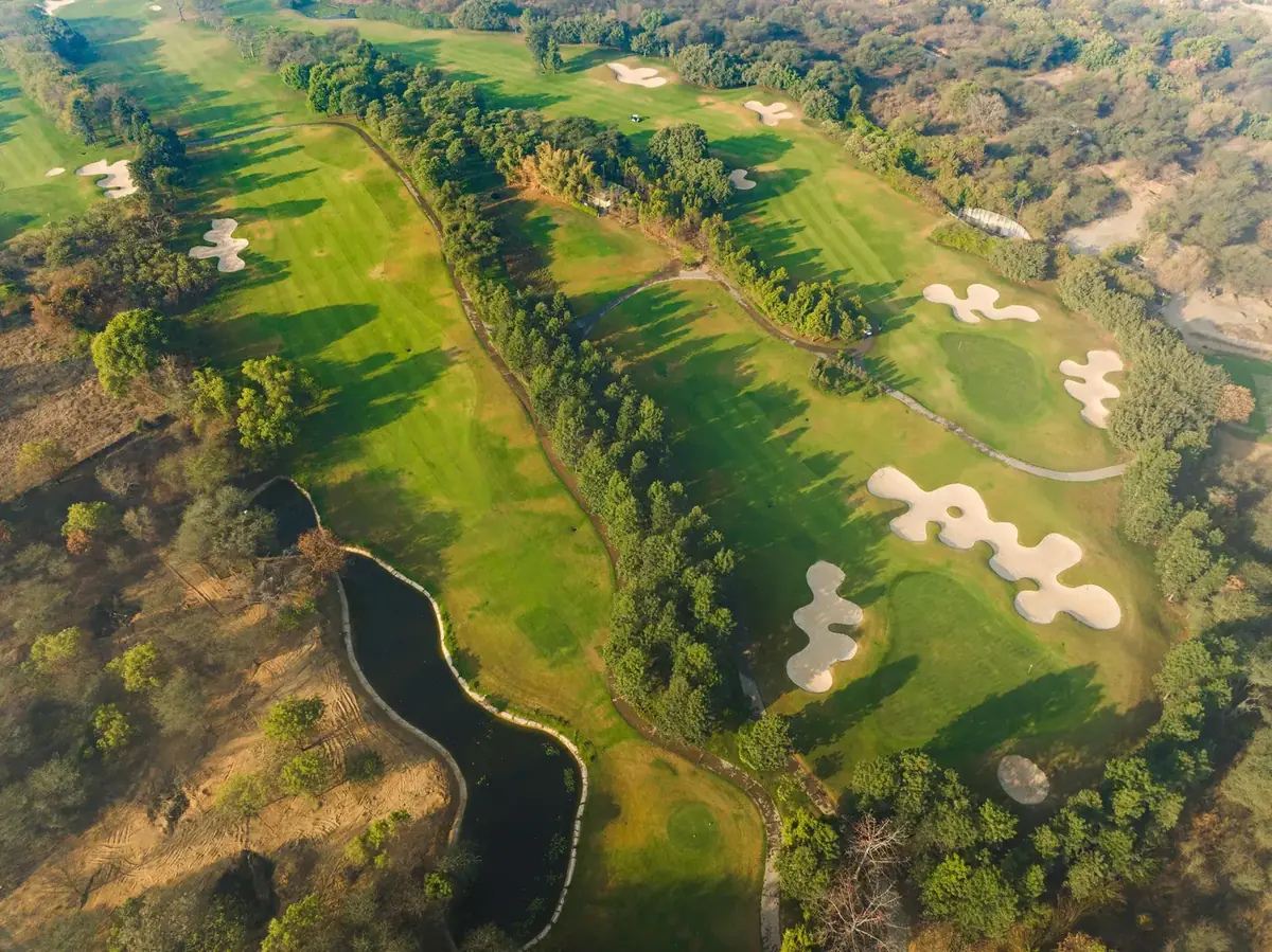 Aerial view of the golf course at Karma Lakelands, Gurgaon
