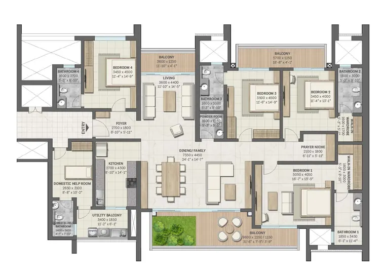 SOBHA Aranya 4 BHK floor plan, 3,532 sq.ft.