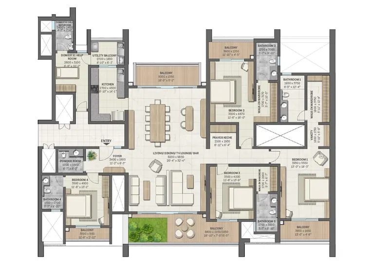 SOBHA Aranya 4 BHK floor plan, 4,240 sq.ft.