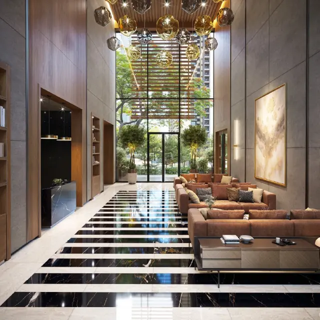 Double-height club lobby at SOBHA Rivana